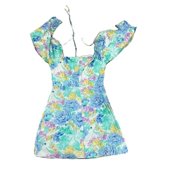 ZARA Women's XS Off Shoulder Floral Poplin Mini Dress Multicolor Summer Party - Image 3