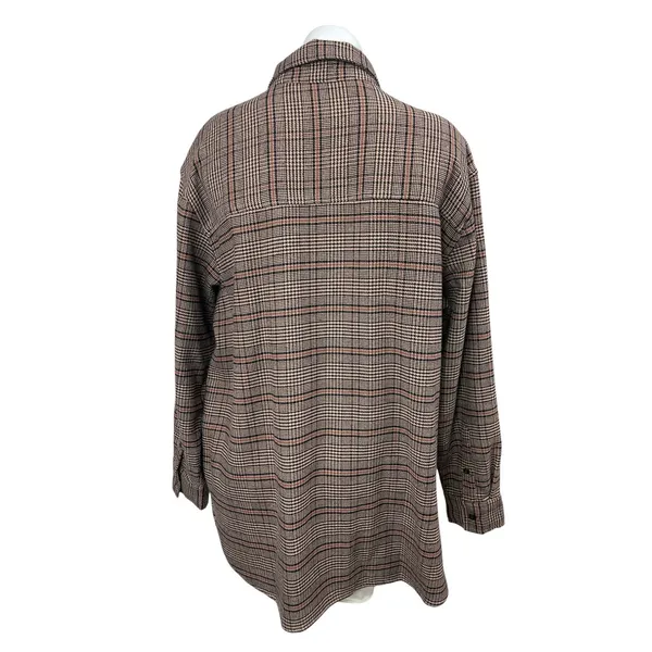 Abercrombie & Fitch Brown Plaid Long Sleeve Button Down Shirt Shaket Jacket Sz L - Image 2