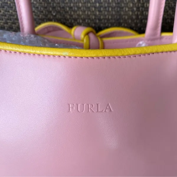 Furla Vintage Y2K Pink & Yellow Bow Tote/Shoulder Bag Elegant Structured Design - Image 12