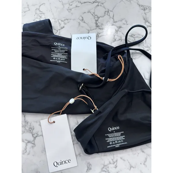 NWT Quince Black Knot Tie Bikini Top & High Rise High Leg Bottom Set Size Medium - Image 3
