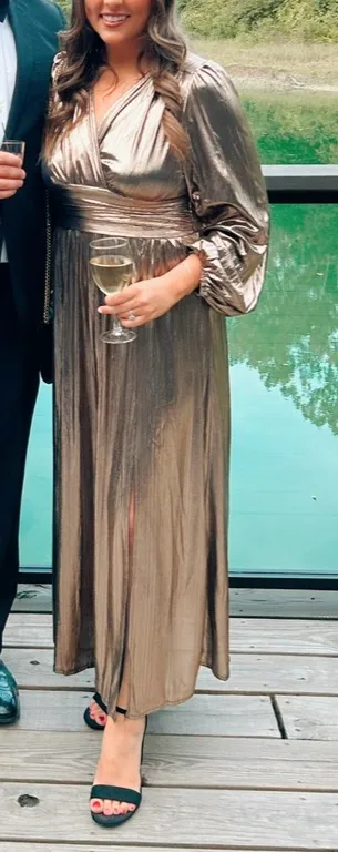 Metallic Gold Long Sleeved Maxi Dress - Image 2