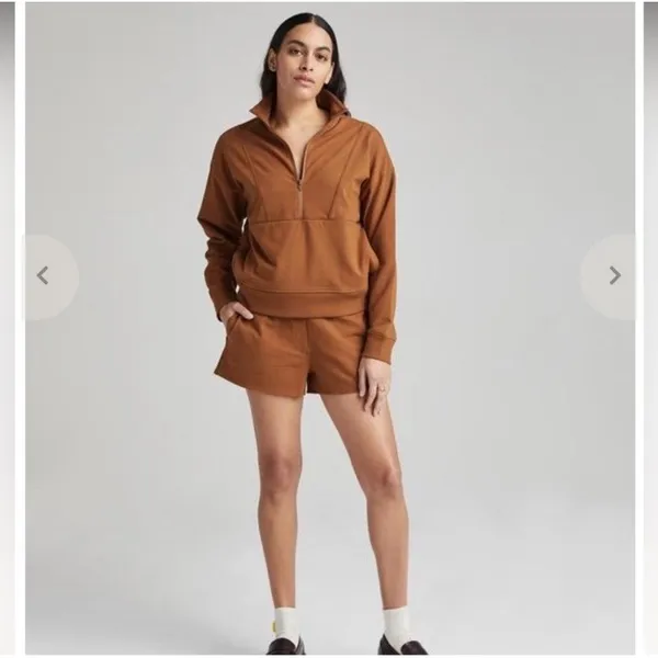 Richer Poorer‎ Terry Half Zip Pullover in Woodgrain Tan Brown Women's Size Small - Image 2