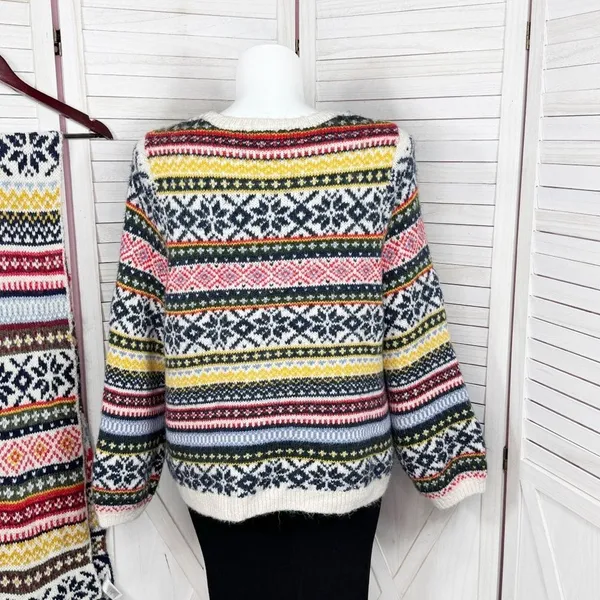 Old Navy Fair Isle Chunky Knit Sweater & Scarf White Multicolor‎ XXL - Image 7