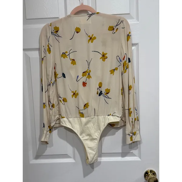 Capulet Cream‎ Floral Tie Front Long Sleeve Bodysuit V-Neck BSH1800-CTF XS - Image 7