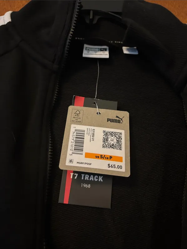 Puma Black Junior Small Jacket with White Shoulder & Sleeve Stripes - Image 4