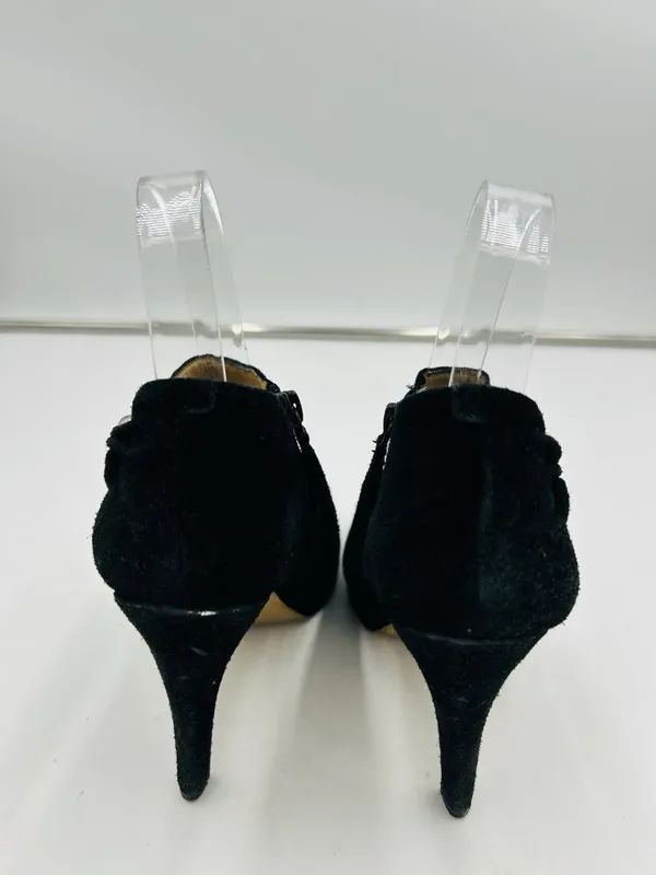Nine West Evenly Black Suede 4" Heel Open Toe Silver Ball Details Sz 6.5M - Image 8