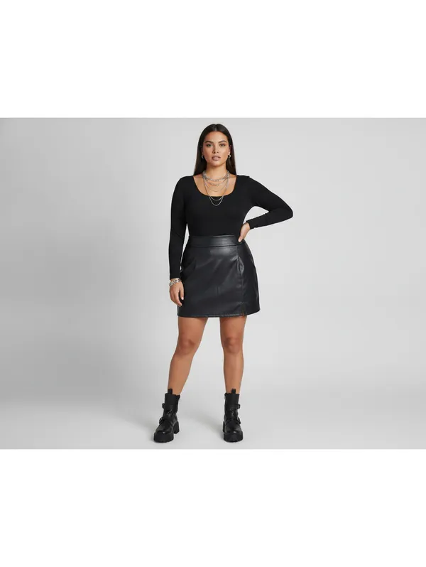 Wild Fable Black Faux Leather Mini Skirt Women's XXL Zip-Up Vegan Leather - Image 6