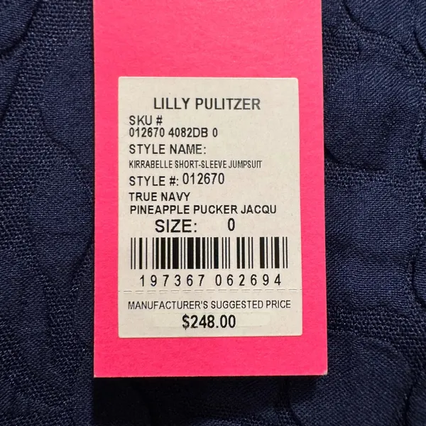 NEW Lilly Pulitzer Kirabelle Navy Pineapple Pucker Short Sleeve Jumpsuit Sz XS 0 - Image 4
