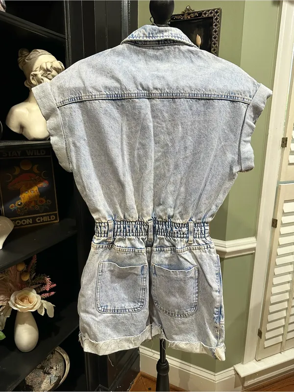 ZARA Light Blue Acid‑Wash Denim Romper – Size XS (Fits Small) - Image 9