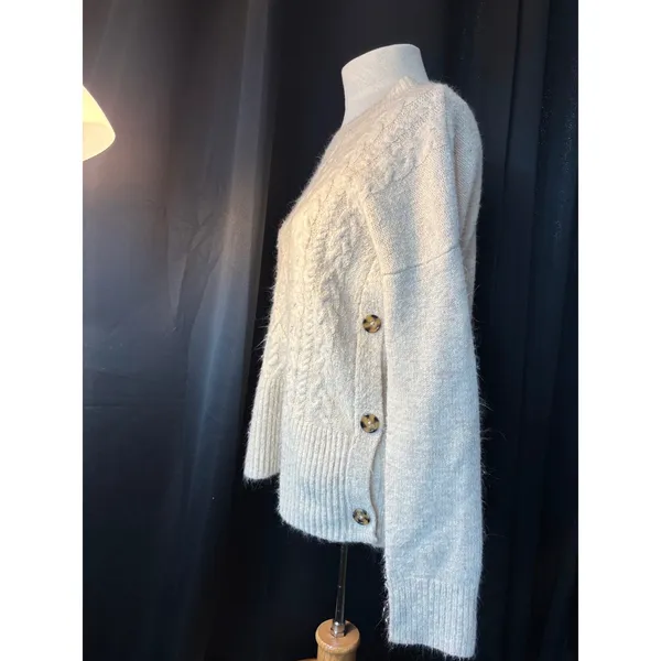 Marled Reunited Clothing Cream Cable Knit Side Button Sweater Small - Image 2