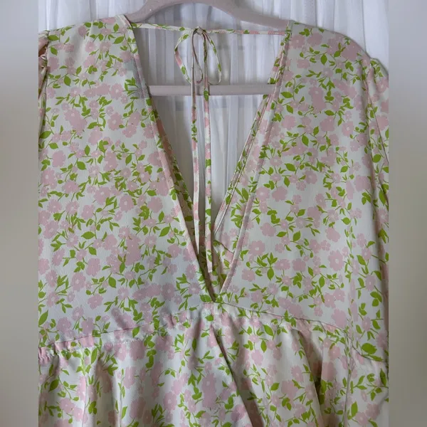 Topshop Pink and Green Floral Dress Size 10 maternity - Image 5