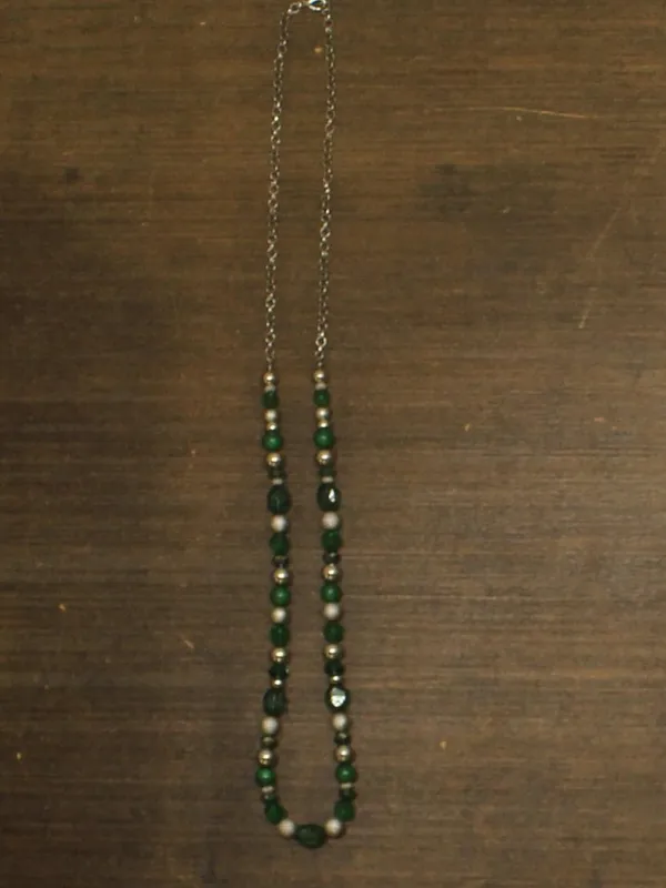 NEW Fashion Long Mixed Bead Holiday Necklace Green / Silver Gray 41" - Image 2
