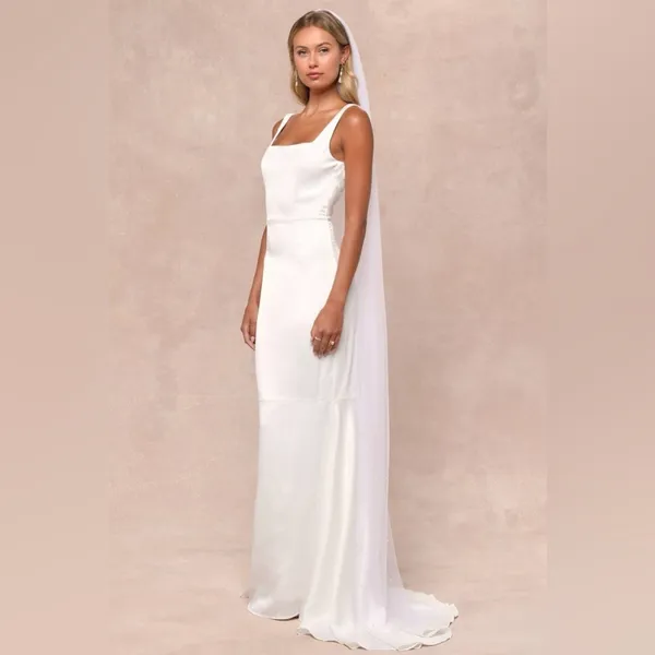 LULU’S Luxe Loveliness White Satin Backless Mermaid Maxi Dress - Image 3
