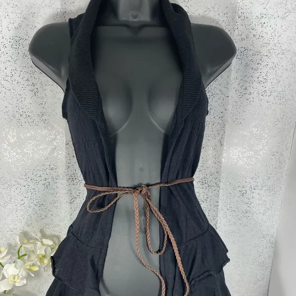 Belle du Jour Black Sweater Vest with Rope Belt - Image 3