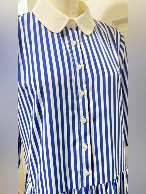 Tuckernuck Blue and White Striped Button-Front Shirt Dress Size Medium - Image 5