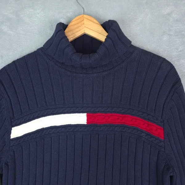 Vtg 2004 Tommy Hilfiger Sweater Womens‎ XL Cable Stripe Turtleneck Cotton Y2K - Image 4