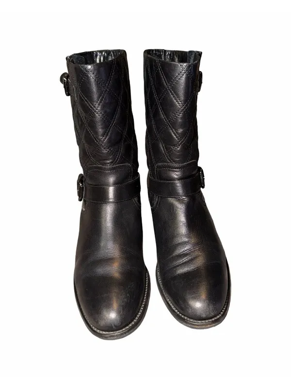 Aquatalia by Marvin K Italy Black Moto Leather Quilted Boots Size 8.5 Fall - Image 2