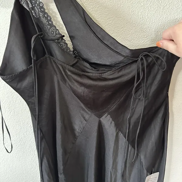 NEW Bardot Lamont Black Satin Slip Dress Size XXL/US 12 Midi‎ Lace - Image 9