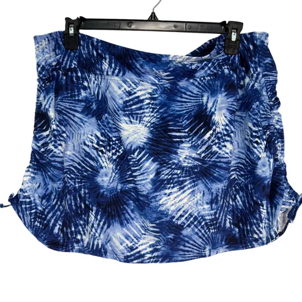 Lands End Blue Tropical Palm Print Swim Skirt 24W‎ Plus Size Cinch Side 522799 - Image 2