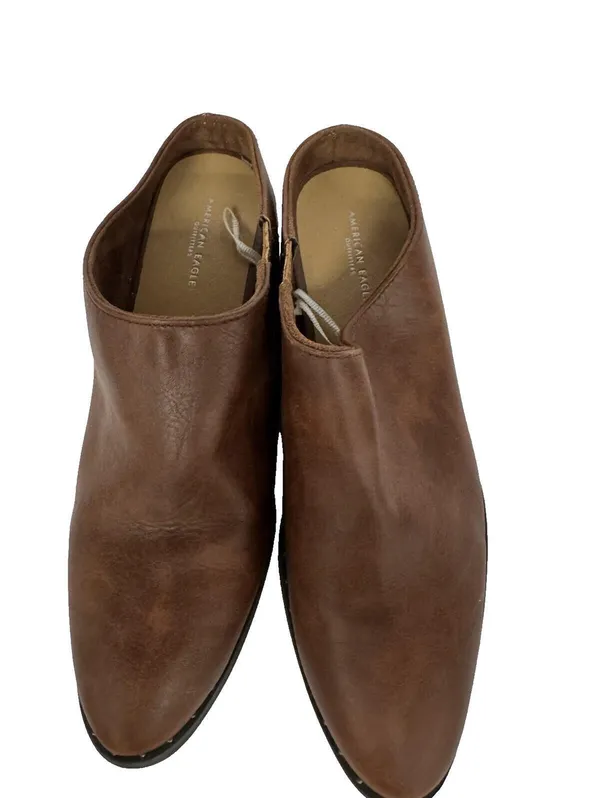 (RC) American Eagle Womens 10 Brown Leather Mule Clogs Slip Block Heel Shoes - Image 7