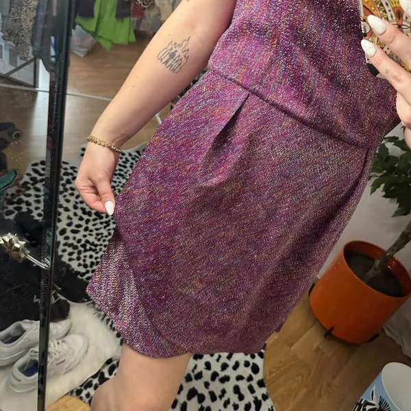 Topshop Strapless Mini Sheath Dress Metallic Purple Size 12 - Image 5