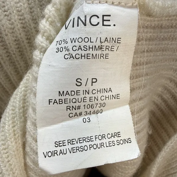 Vince Mock‎ Neck Tunic Sweater Size S Ivory Ribbed Knit Wool Cashmere Cap Sleeve - Image 8