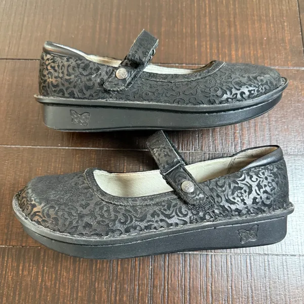 Alegria Belle Black Embossed Damask Leather Mary Jane Shoes BEL-265 Womens 39 - Image 5