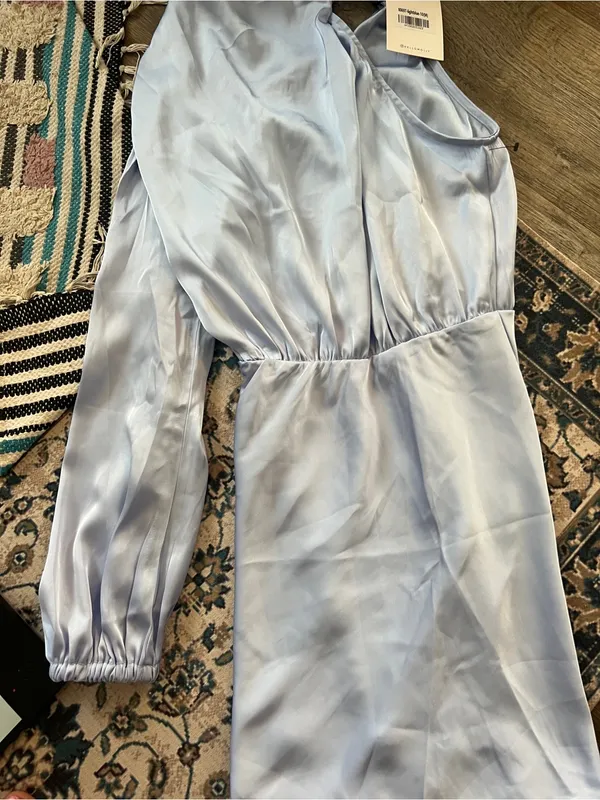 NWT hello molly meet tonight Light Blue Satin One-Shoulder Dress - Image 7