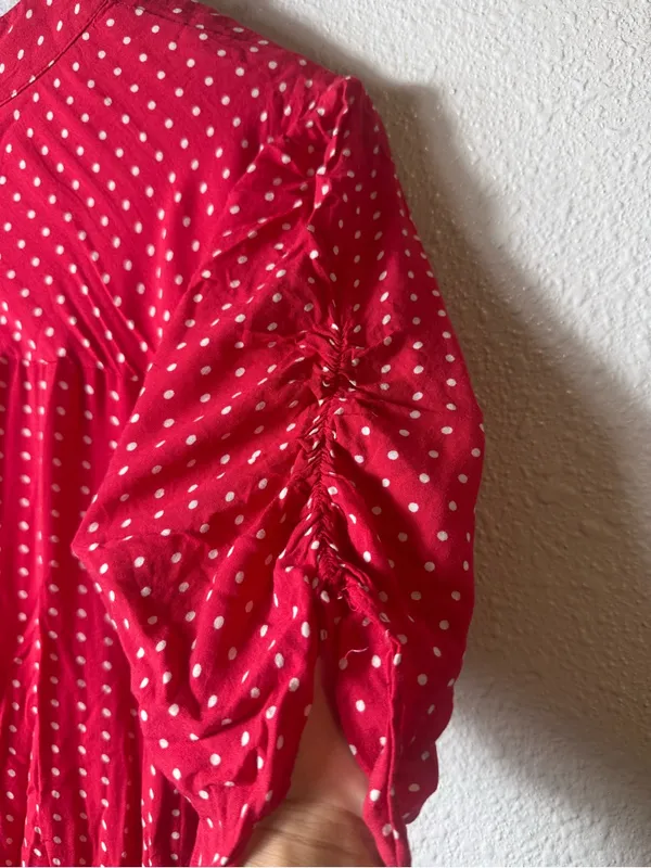 Free People Pippa Red Polka Dot Ruched Button Front Mini Dress Size M‎ - Image 8