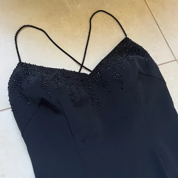Cache Black Lace Beaded Crisscross Back Evening Formal Mermaid Dress Size 2 - Image 3