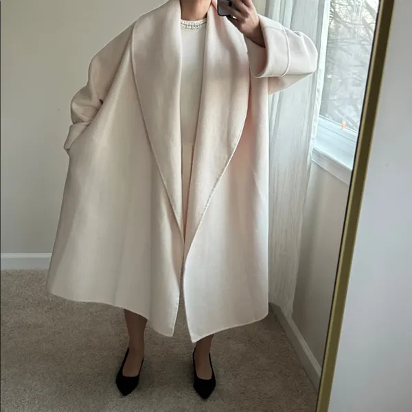 Handmade Ecru shawl coat. M White Size M - Image 2