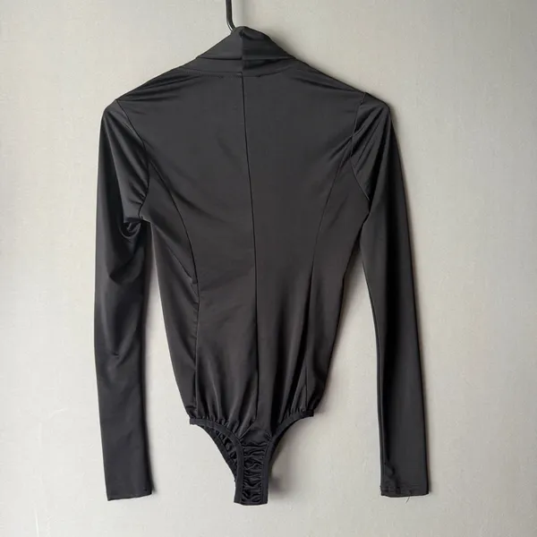 ANGL Office Siren MobWife Surplice Draped Bodysuit Small Black Goth‎ Minimalist - Image 6
