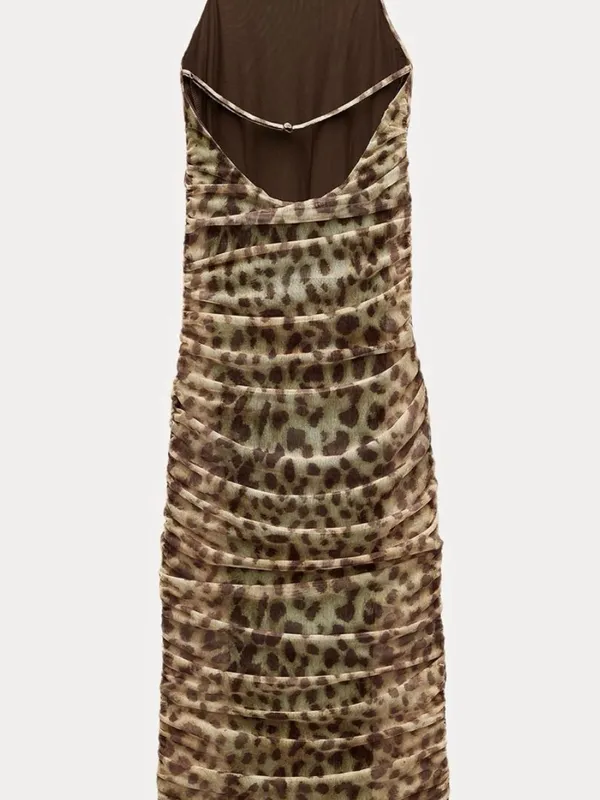 Zara Brown and Tan Leopard Halter Dress - Image 3