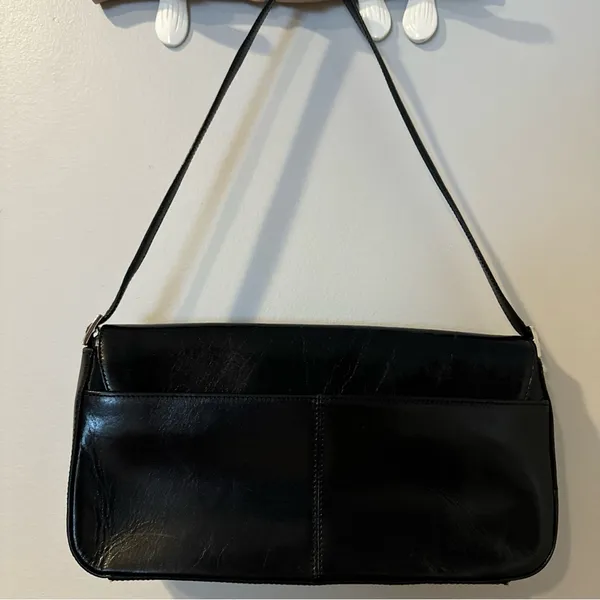 Vintage Fossil Black Leather Hobo Shoulder Flap Bag‎ Y2K - Image 7