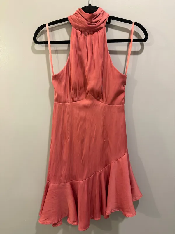 Hello Molly Satin Looking Cute Halter Neck Asymmetrical Skirt Mini Dress Rose - Image 6