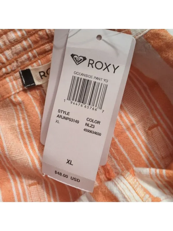Roxy Orange And White Striped Linen Blend Pants Size XL - Image 6
