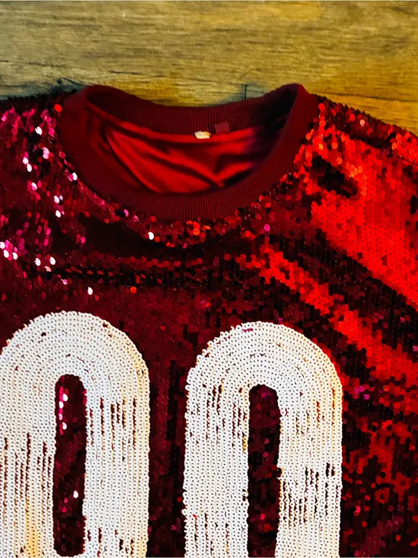🔥Hot Sale Cato Sequin Red Football Jersey with White Number 00 - Image 4