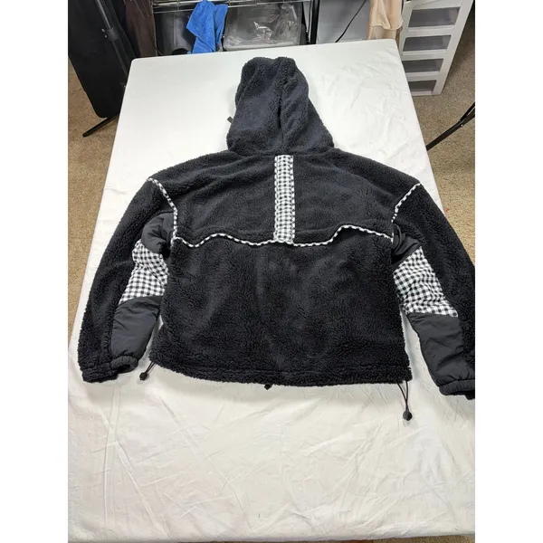 NWT Joylab full zip hi pile fleece bomber hoodie. Size XS. buffalo check accents - Image 5