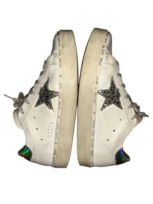Golden Goose Hi Star White Leather Glitter Star Mirror Heel Shoes Sneakers Sz 39 - Image 2