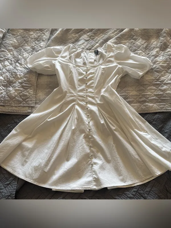 Scoop Women’s Button Front Mini Dress with Puff Sleeves Size M White Size M - Image 6