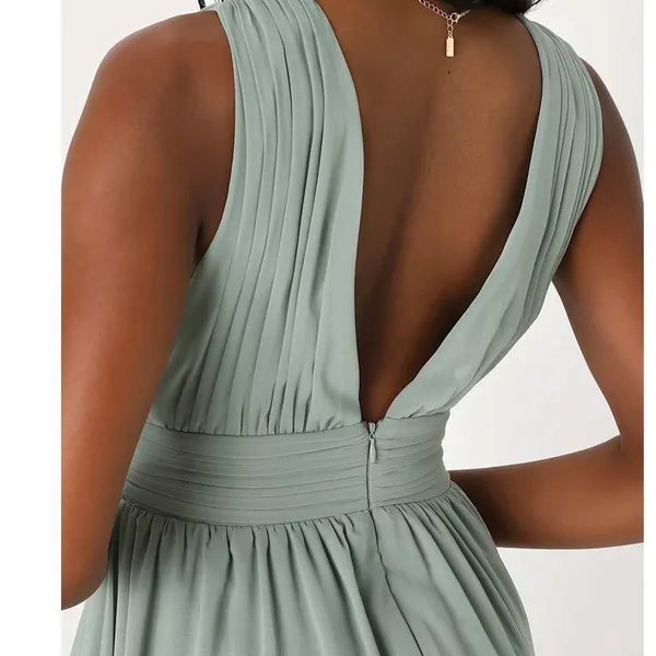 Lulus NWOT Heavenly Hues Sage Green Brush Woven Chiffon V-Neck Maxi Dress Large - Image 5