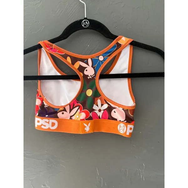 PSD Playboy Floral Sports Bra Womens Small Orange Brown Racerback Bralette Bunny - Image 3