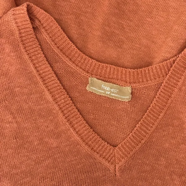 FREE PEOPLE Free-est V Neck Pullover Sweater Orange Knitwear Boho Bohemian Small - Image 9