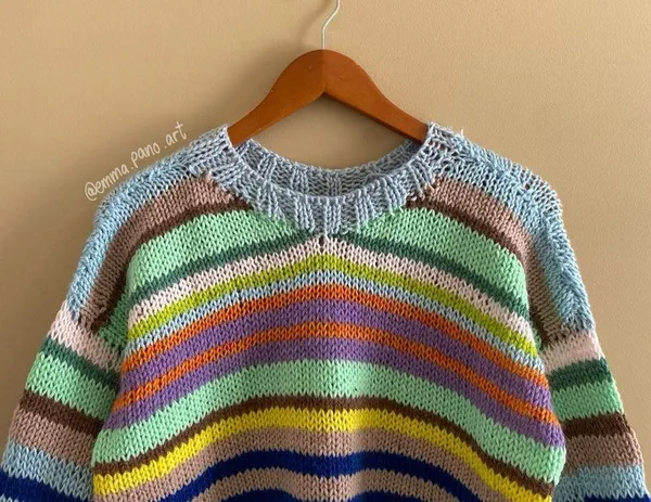 hand knit striped funky fun multi colored oversized sweater Blue Size M - Image 3