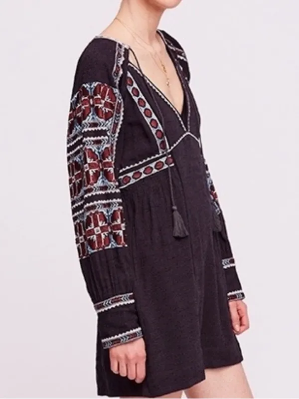 Free People All My Life Embroidered Smocked Mini Dress Size Small - Image 2