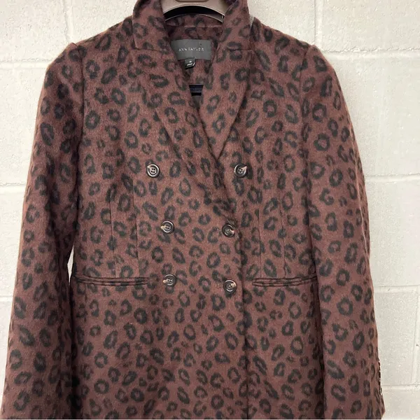 NEW Sz XS Wmns Ann Taylor Cheetah Print Double Breasted Chesterfield Coat 541103 - Image 4