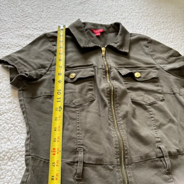 GUESS Olive Green Zip Up Utility Romper Short Sleeve Safari Gorpcore Cargo Large - Image 7