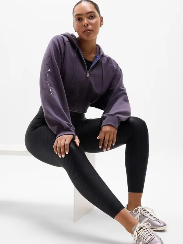 New Athleta L Simone Biles Forever Fleece Crop Full Zip Twilight Purple Large - Image 4