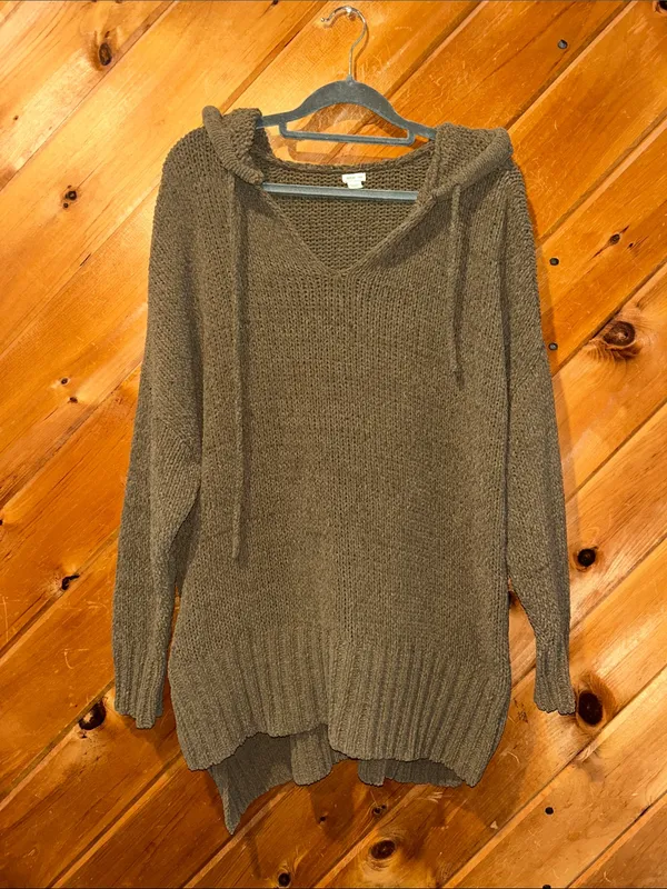 Aerie chenille chunky knit brown green oversized hoodie sweater - Image 2