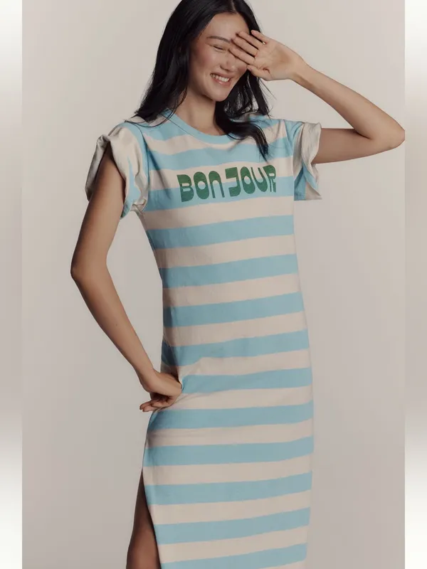 Anthropologie Sundry Short-Sleeve Rugby Stripe Bonjuour Midi T-shirt Dress - Image 3